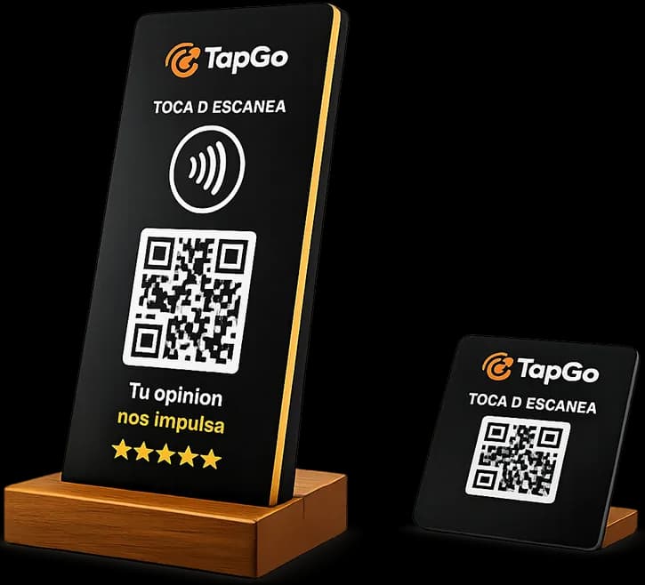 Un stand y una placa TapGo